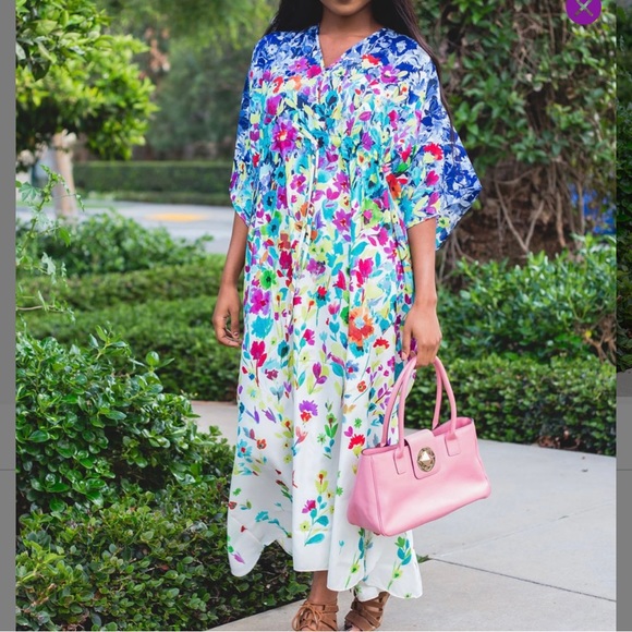Winlar Other - CARESS SPRING DRAWSTRING FLORALMIX S-4X LOUNGE ROBE COVERUP DRES CAFTAN KAFTAN